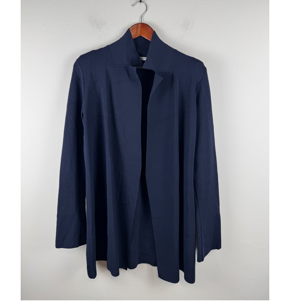 MM LaFleur Navy Blue Open Front Cardigan Polygiene Knit‎ Sweater Womens Medium